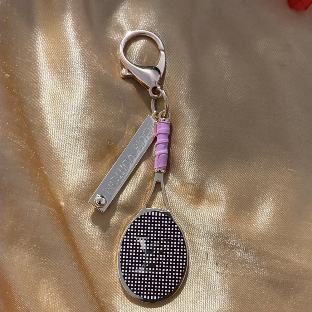 Gold and Pink Tennis Racket Keychain